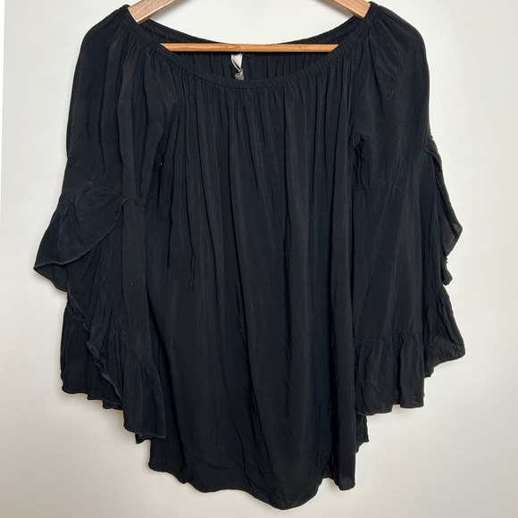 Elan Shirt Women's Size Small Off‎ Shoulder Ruffle Sleeve Flowy Black - Picture 1 of 7